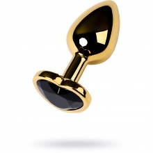Анальный страз из коллекции ToyFa Metal с черным кристаллом, цвет золотой, 717017-135, длина 8.5 см., со скидкой