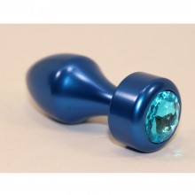 Анальная втулка из металла с голубым стразом от компании 4sexdream, цвет синий, 47442-1MM, длина 7.8 см., со скидкой