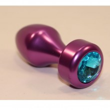 Металлическая анальная втулка с голубым стразом от компании 4sexdream, цвет фиолетовый, 47445-1MM, коллекция Anal Jewelry Plug, длина 7.8 см., со скидкой