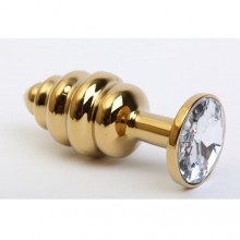 Металлическая фигурная анальная пробка с прозрачным стразом в основании от компании 4sexdream, цвет золотой, 47473-4MM, коллекция Anal Jewelry Plug, длина 8 см., со скидкой