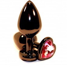 Анальный плаг из металла с розовым стразом в форме сердца от компании 4sexdream, цвет черный, 47447-MM, коллекция Anal Jewelry Plug, длина 8 см., со скидкой