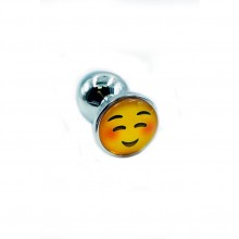 Металлическая анальная пробка со стразом «Emoji» от компании Kanikule, цвет серебристый, KL-APALSE03, коллекция Anal Jewelry Plug, длина 7 см.
