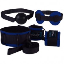 Комплект для БДСМ - кляп, маска, наручники и ошейник от компании СК-Визит, цвет синий, 7062-5 BX SIT, из материала неопрен, One Size (Р 42-48), со скидкой