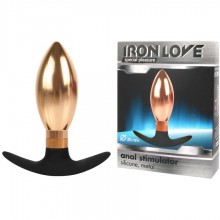 Металлическая анальная втулка с силиконовым основанием для ношения от компании Iron Love, цвет золотой, il-28008-gld, длина 10.6 см., со скидкой