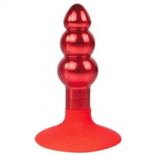 Ребристая анальная втулка из металла на силиконовой присоске от компании Iron Love, цвет красный, il-28009-red, длина 9 см., со скидкой