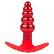 Ребристая анальная втулка из металла на силиконовом основании от компании Iron Love, цвет красный, il-28012-red, длина 9.6 см., со скидкой