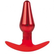 Конусовидный анальный плаг из металла с силиконовым основанием для ношения от компании Iron Love, цвет красный, il-28002-red, длина 9.6 см., со скидкой