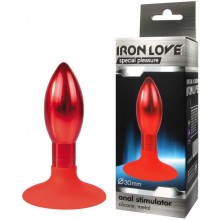 Металличенская анальная втулка с силиконовым основании от компании Iron Love, цвет красный, il-28005-red, длина 9 см.