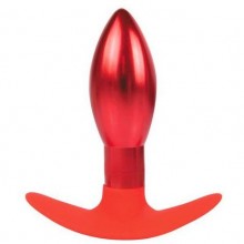 Металлическая анальная втулка с силиконовым основанием для ношения от компании Iron Love, цвет красный, il-28006-red, длина 9.6 см., со скидкой