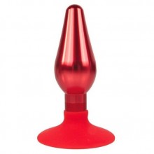 Металлическая анальая пробка на силиконовом основанием от компании Iron Love, цвет красный, il-28003-red, длина 10 см., со скидкой