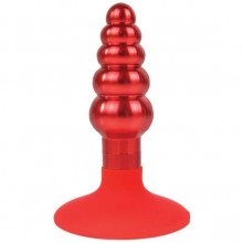 Металлическая ребристая втулка на силиконовой присоске от компании Iron Love, цвет красный, il-28011-red, длина 9 см., со скидкой