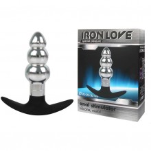 Анальная ребристая втулка с силиконовым основанием для ношения от компании Iron Love, цвет серебристый, il-28010-slv, длина 9.6 см.