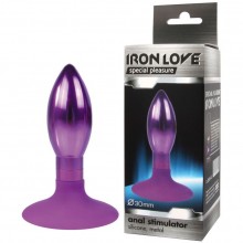 Гладкая анальная пробка из металла на силиконовой присоске от компании Iron Love, цвет фиолетовый, il-28005-vlt, длина 9 см.