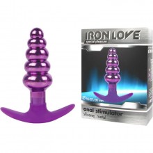 Металлическая втулка ребристой формы с силиконовым основанием для ношения от компании Iron Love, цвет фиолетовый, il-28014-vlt, длина 10.8 см., со скидкой