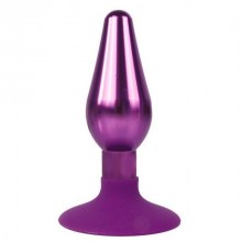 Конусовидная анальная втулка из металла на силиконовой присоске от компании Iron Love, цвет фиолетовый, il-28003-vlt, длина 10 см., со скидкой