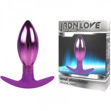 Металлическая анальная втулка с силиконовым основанием для ношения от компании Iron Love, цвет фиолетовый, il-28008-vlt, длина 10.6 см., со скидкой