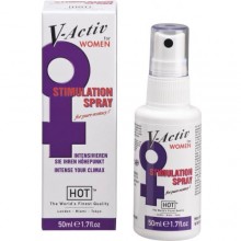 Спрей для женщин «V-Active» с возбуждающим эффектом от Hot Products, объем 50 мл, HOT44561, цвет прозрачный, 50 мл., со скидкой
