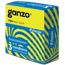 Презервативы классической формы «Classic» с обильной смазкой от компании Ganzo, упаковка 3 шт, GAN186, длина 18 см., со скидкой