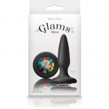 Анальная пробка с радужным кристаллом «Glams Mini - Rainbow Gem» от компании NS Novelties, цвет черный, NSN-0510-79, из материала силикон, длина 8.5 см., со скидкой