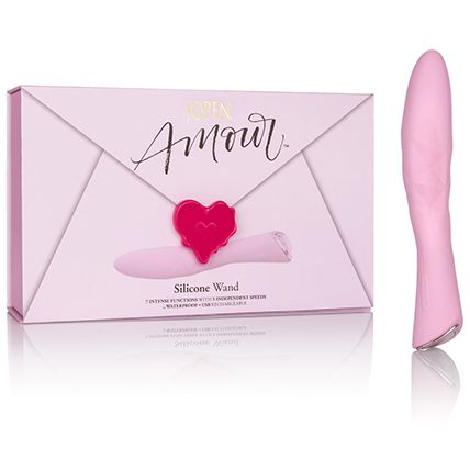 Женский вибромассажер «Amour Silicone Wand» классической формы от компании California Exotic Novelties, цвет розовый, SE-JO-8010-30-3, бренд CalExotics, длина 20.3 см.