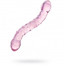 Двусторонний стеклянный фаллос с ребрами и точками от компании Sexus Glas, цвет розовый, 912026, бренд Sexus Glass, длина 20.5 см., со скидкой