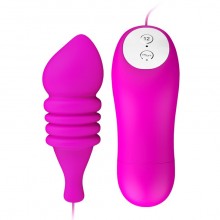 Вибропуля «Pleasure Shell» с ребрышками и выносным пультом управления от компании Baile, цвет фиолетовый, BI-014150, длина 8 см., со скидкой