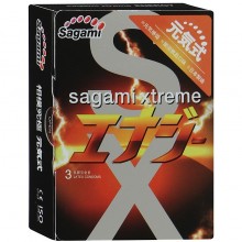 Тонкие презервативы «Xtreme Energy» с ароматом энергетика от компании Sagami, упаковка 3 шт., из материала латекс, длина 19 см.