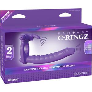 Эрекционное кольцо для двойного проникновения «Silicone Double Penetrator Rabbit» от компании PipeDream, цвет фиолетовый, PD5819-12, из материала силикон, длина 17.8 см.