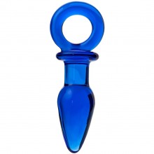 Анальная пробка из стекла с ручкой-кольцом от компании Sexus Glass, цвет синий, 912252, длина 7 см., со скидкой