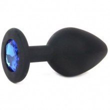 Силиконовая анальная пробка с синим кристаллом от компании Vandersex, цвет черный, 122-1BS, коллекция Anal Jewelry Plug, длина 6.8 см.