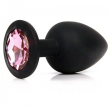 Силиконовая пробка с розовым кристаллом от компании Vandersex, цвет черный, 122-1BP, коллекция Anal Jewelry Plug, длина 6.8 см.