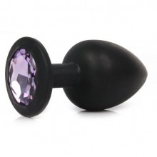 Силиконовая пробка с сиреневым кристаллом от компании Vandersex, цвет черный, 122-1BF, коллекция Anal Jewelry Plug