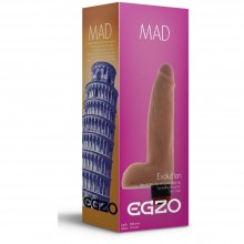 Реалистичный мультискоростной женский вибратор «Mad Tower» с мошонкой от компании Egzo, цвет телесный, V002, длина 20 см., со скидкой