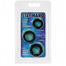 Три эрекционных кольца «Get Hard» от компании Scala, цвет черный, DEL4693, из материала ПВХ, диаметр 2.7 см.