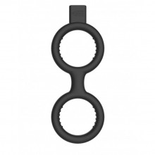 Кольцо с электростимуляцией «E-Stimulation Cock Ring with Ballstrap» из коллекции ElectroShock от Shots Media, цвет черный, ELC005BLK, из материала силикон, длина 14 см., со скидкой