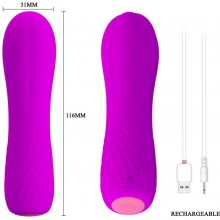 Ребристый перезаряжаемый вагинальный вибромассажер «Allen» из серии Pretty Love от компании Baile, цвет фиолетовый, bi-014563-1, из материала силикон, длина 11.6 см., со скидкой