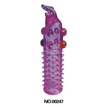 Насадка на фаллос с закрытой головкой, шипами и бусинками, цвет розовый, 00247-2, из материала гель, цвет фиолетовый, длина 10 см.