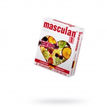 Фруктовые ароматизированные презервативы «Ultra Tutti-Frutti» от компании Masculan, упаковка 3 шт, Masculan Ultra 1 Tutti-Fr, из материала латекс, длина 19 см., со скидкой