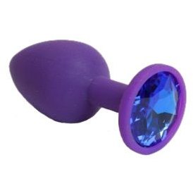 Фиолетовая силиконовая пробка с синим стразом, 7.1 см, диаметр 2.8 см, 4sexdream 47081, цвет фиолетовый, длина 7.1 см., со скидкой