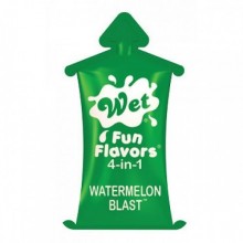 Разогревающий лубрикант «Fun Flavors 4-in-1 Watermelon Blast» с ароматом арбуза от компании Wet, объем 10 мл, 20489, из материала глицериновая основа, 10 мл.
