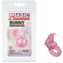 Эрекционное вибро-кольцо «Basic Bunny Enhancer» от компании California Exotic Novelties, цвет розовый, SE-1738-10-2, бренд CalExotics, из материала TPR, коллекция Basic Essentials, длина 6 см., со скидкой