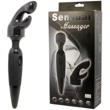 Вибромассажер «Sensual Massager» для тела со сменной насадкой на головку, Baile BW-055011, из материала ПВХ, цвет черный, длина 25 см., со скидкой