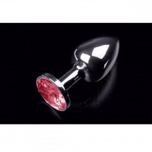 Маленькая металлическая анальная пробка с круглым кончиком и рубиновым кристаллом от компании Пикантные Штучки, цвет серебристый, DPRSS252R, цвет красный