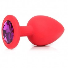 Силиконовая пробка с фиолетовым кристаллом от компании Vandersex, цвет красный, 122-3RF, коллекция Anal Jewelry Plug, длина 9.2 см.