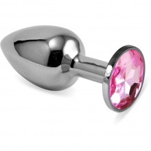 Металлическая анальная пробка с розовым кристаллом от компании Vandersex, цвет серебристый, 169-MP, коллекция Anal Jewelry Plug, длина 8 см.