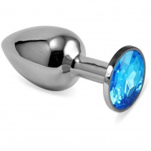 Металлическая анальная пробка с голубым кристаллом от компании Vandersex, цвет серебристый, 169-MBL, коллекция Anal Jewelry Plug, длина 8 см.