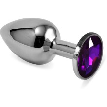 Металлическая анальная пробка с фиолетовым кристаллом размера от компании Vandersex, цвет серебристый, 169-SF12, коллекция Anal Jewelry Plug, длина 7 см.
