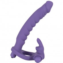 Виброкольцо-страпон с клиторальным стимулятором «Double Delight» от компании You 2 Toys, цвет фиолетовый, 5834480000, бренд Orion, длина 16 см., со скидкой