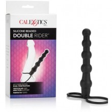 Анальная насадка для двойного проникновения из силикона «Silicone Beaded Double Rider» от компании California Exotic Novelties, цвет черный, SE-0415-15-3, бренд CalExotics, длина 14 см., со скидкой