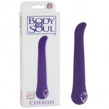 Тонкий вибратор для G-точки «Cherish Purple» из коллекции Body & Soul от компании California Exotic Novelties, цвет фиолетовый, 0534-40BXSE, бренд CalExotics, из материала пластик АБС, длина 16.5 см.